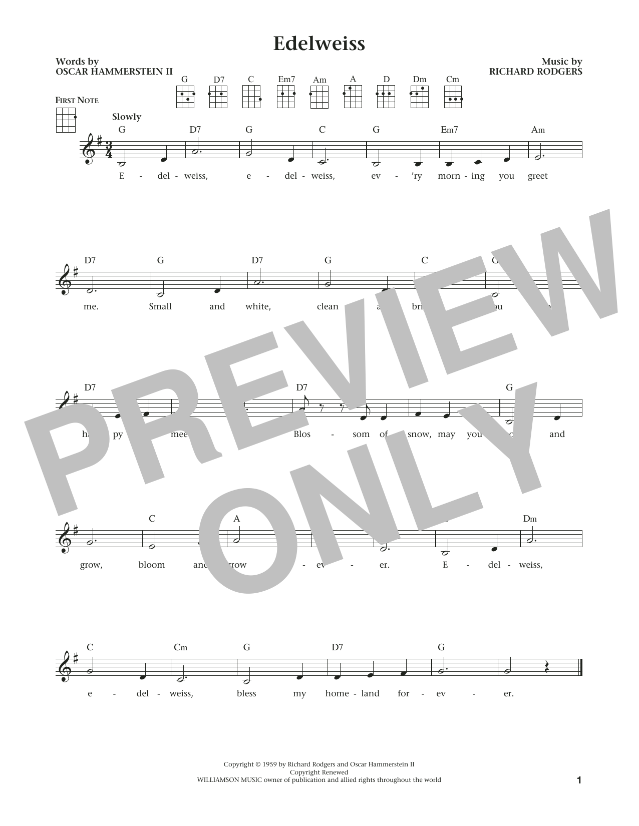 Rodgers & Hammerstein Edelweiss (from The Daily Ukulele) (arr. Liz and Jim Beloff) Sheet Music Notes & Chords for Ukulele - Download or Print PDF