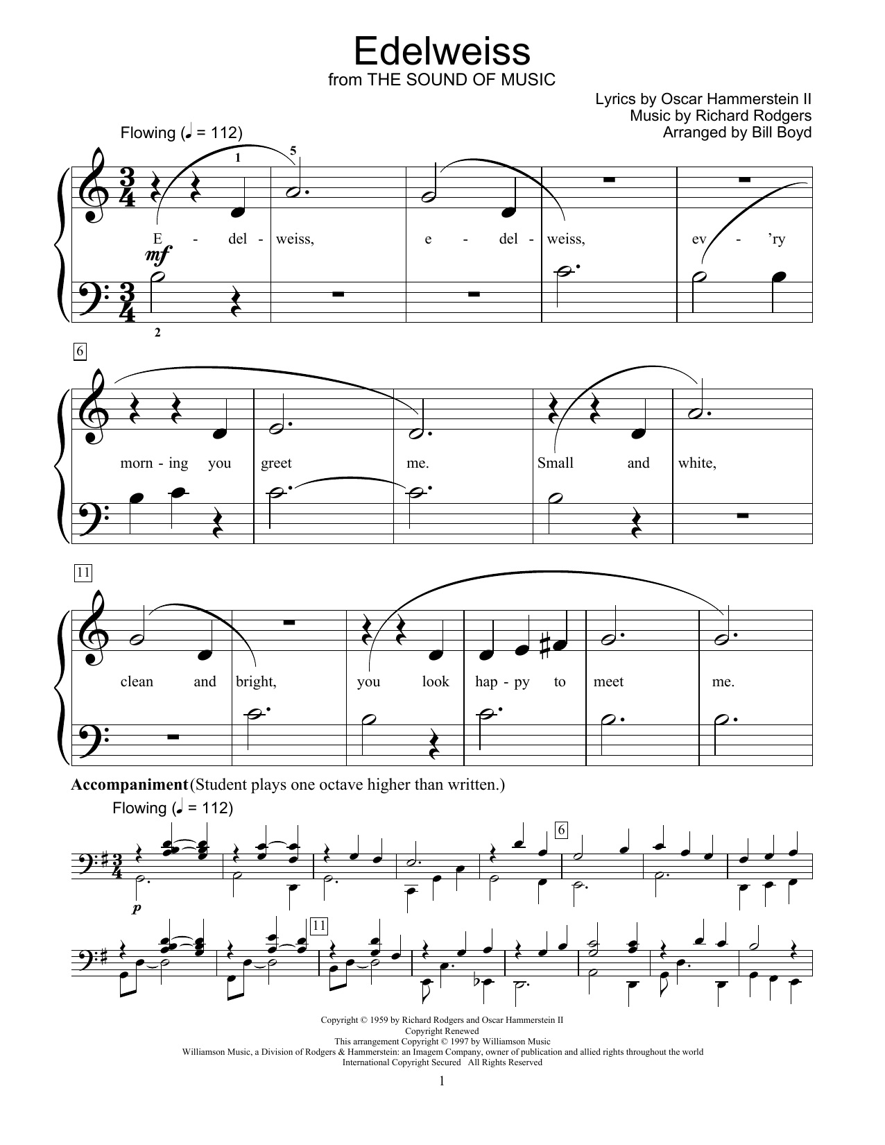 Rodgers & Hammerstein Edelweiss (from The Sound Of Music) (arr. Bill Boyd) Sheet Music Notes & Chords for Educational Piano - Download or Print PDF