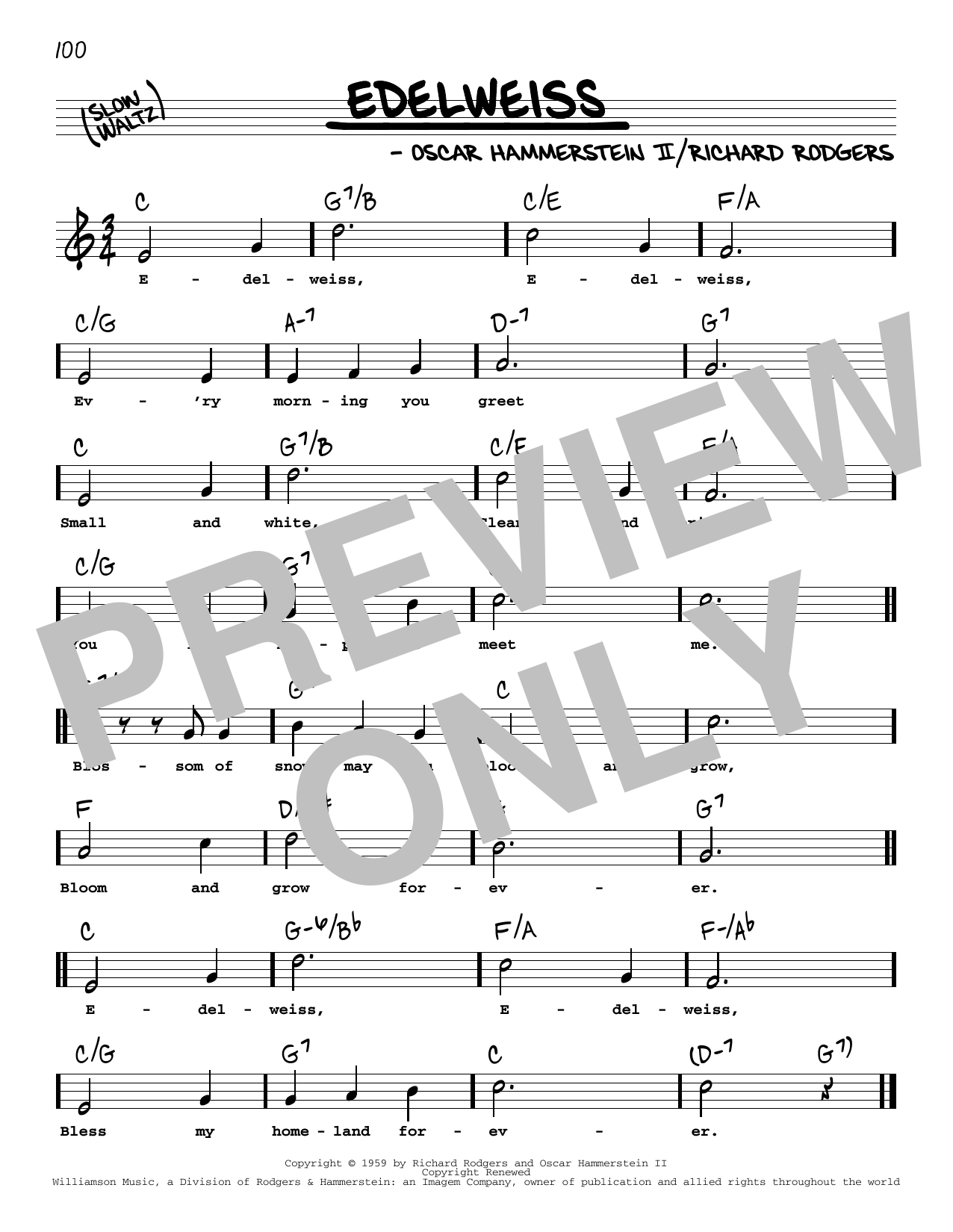 Rodgers & Hammerstein Edelweiss (from The Sound Of Music) (High Voice) Sheet Music Notes & Chords for Real Book – Melody, Lyrics & Chords - Download or Print PDF Rodgers & Hammerstein Edelweiss (from The Sound Of Music) (High Voice) Sheet Music Notes & Chords for Real Book – Melody, Lyrics & Chords - Download or Print PDF