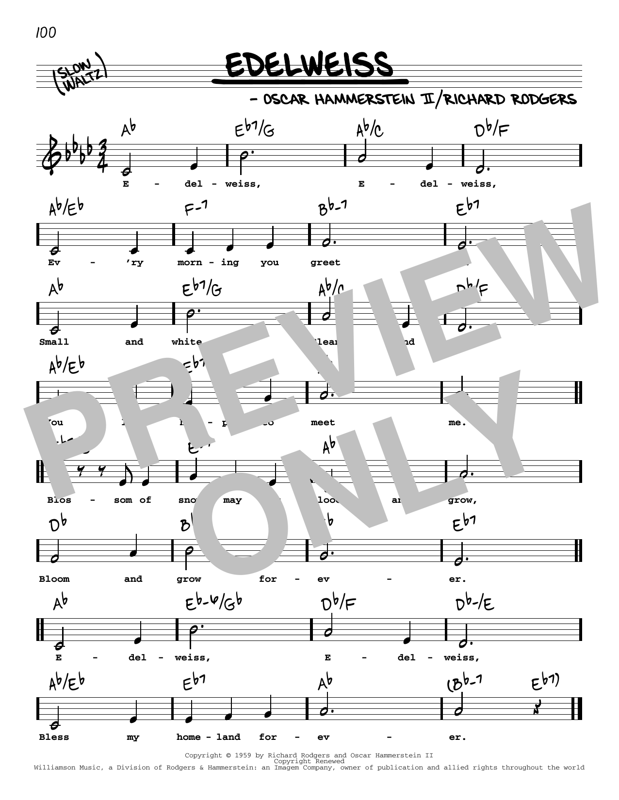 Rodgers & Hammerstein Edelweiss (from The Sound Of Music) (Low Voice) Sheet Music Notes & Chords for Real Book – Melody, Lyrics & Chords - Download or Print PDF Rodgers & Hammerstein Edelweiss (from The Sound Of Music) (Low Voice) Sheet Music Notes & Chords for Real Book – Melody, Lyrics & Chords - Download or Print PDF