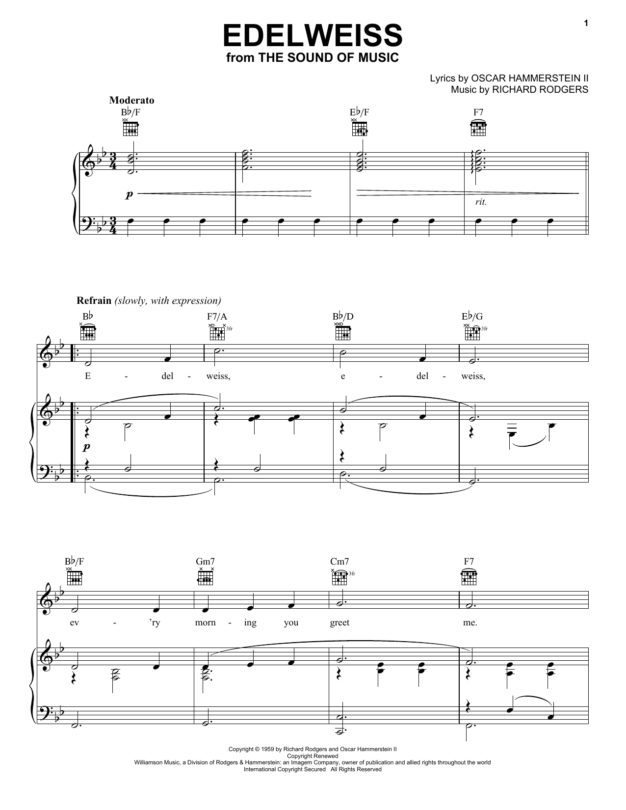 Rodgers & Hammerstein Edelweiss (from The Sound Of Music) Sheet Music Notes & Chords for 5-Finger Piano - Download or Print PDF