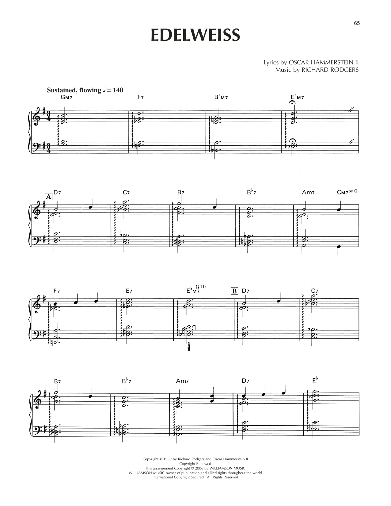 Rodgers & Hammerstein Edelweiss [Jazz version] (from The Sound Of Music) Sheet Music Notes & Chords for Piano Solo - Download or Print PDF