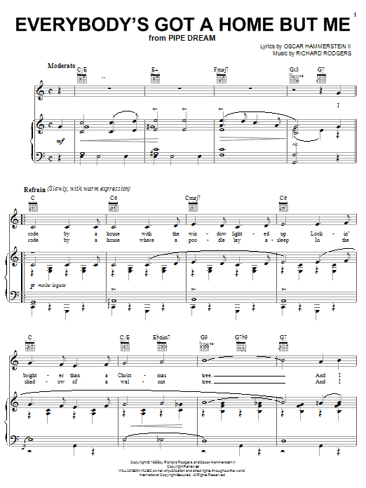 Rodgers & Hammerstein Everybody's Got A Home But Me Sheet Music Notes & Chords for Piano, Vocal & Guitar (Right-Hand Melody) - Download or Print PDF