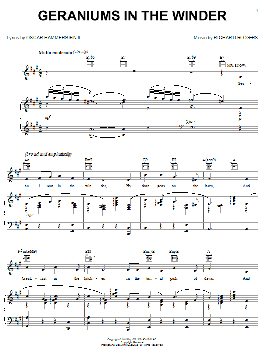 Rodgers & Hammerstein Geraniums In The Winder Sheet Music Notes & Chords for Piano, Vocal & Guitar (Right-Hand Melody) - Download or Print PDF