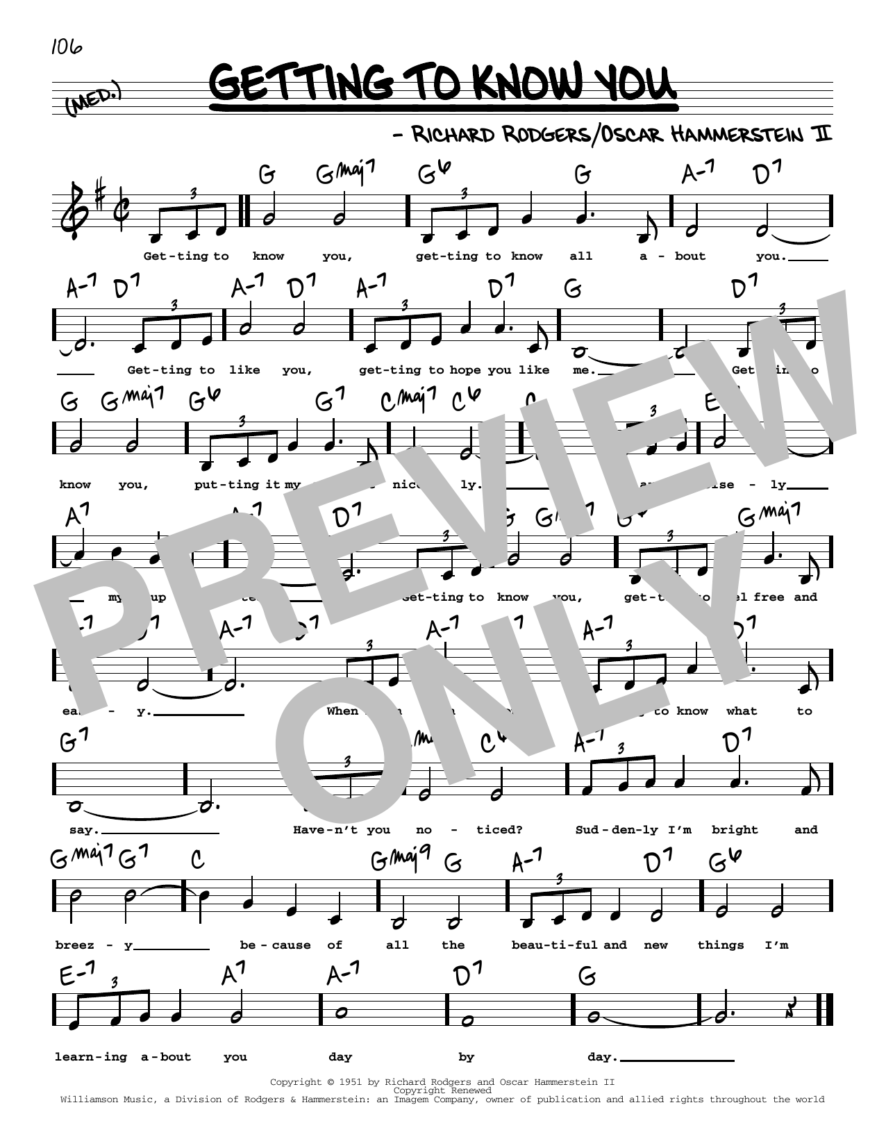 Rodgers & Hammerstein Getting To Know You (Low Voice) Sheet Music Notes & Chords for Real Book – Melody, Lyrics & Chords - Download or Print PDF