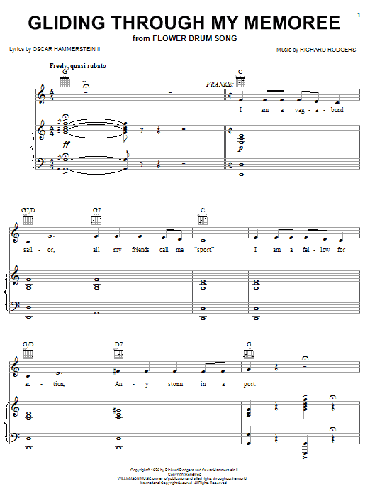 Rodgers & Hammerstein Gliding Through My Memoree Sheet Music Notes & Chords for Piano, Vocal & Guitar (Right-Hand Melody) - Download or Print PDF