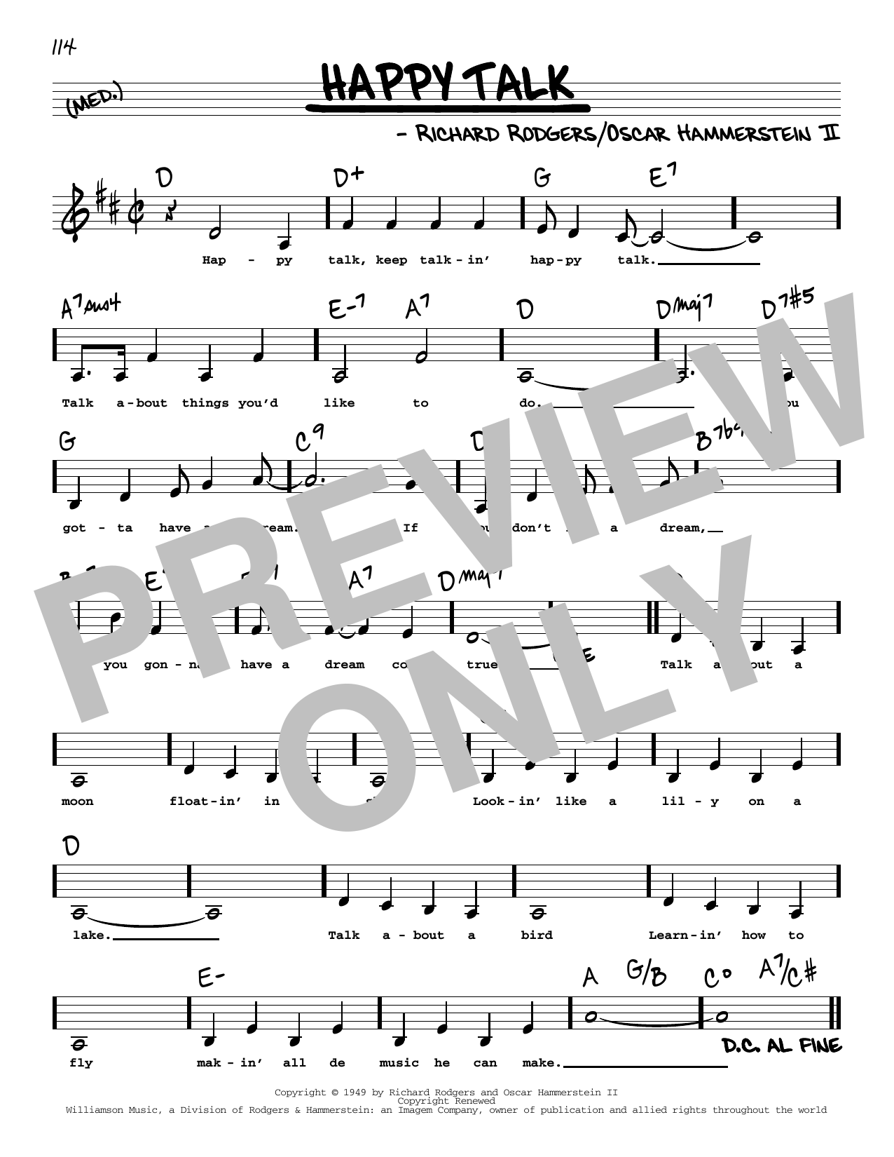 Rodgers & Hammerstein Happy Talk (Low Voice) Sheet Music Notes & Chords for Real Book – Melody, Lyrics & Chords - Download or Print PDF