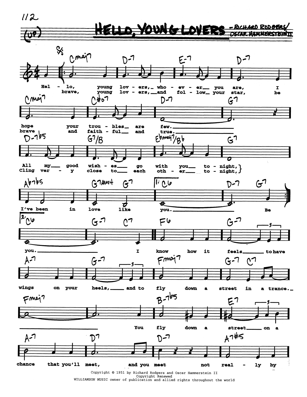 Rodgers & Hammerstein Hello, Young Lovers (Low Voice) Sheet Music Notes & Chords for Real Book – Melody, Lyrics & Chords - Download or Print PDF