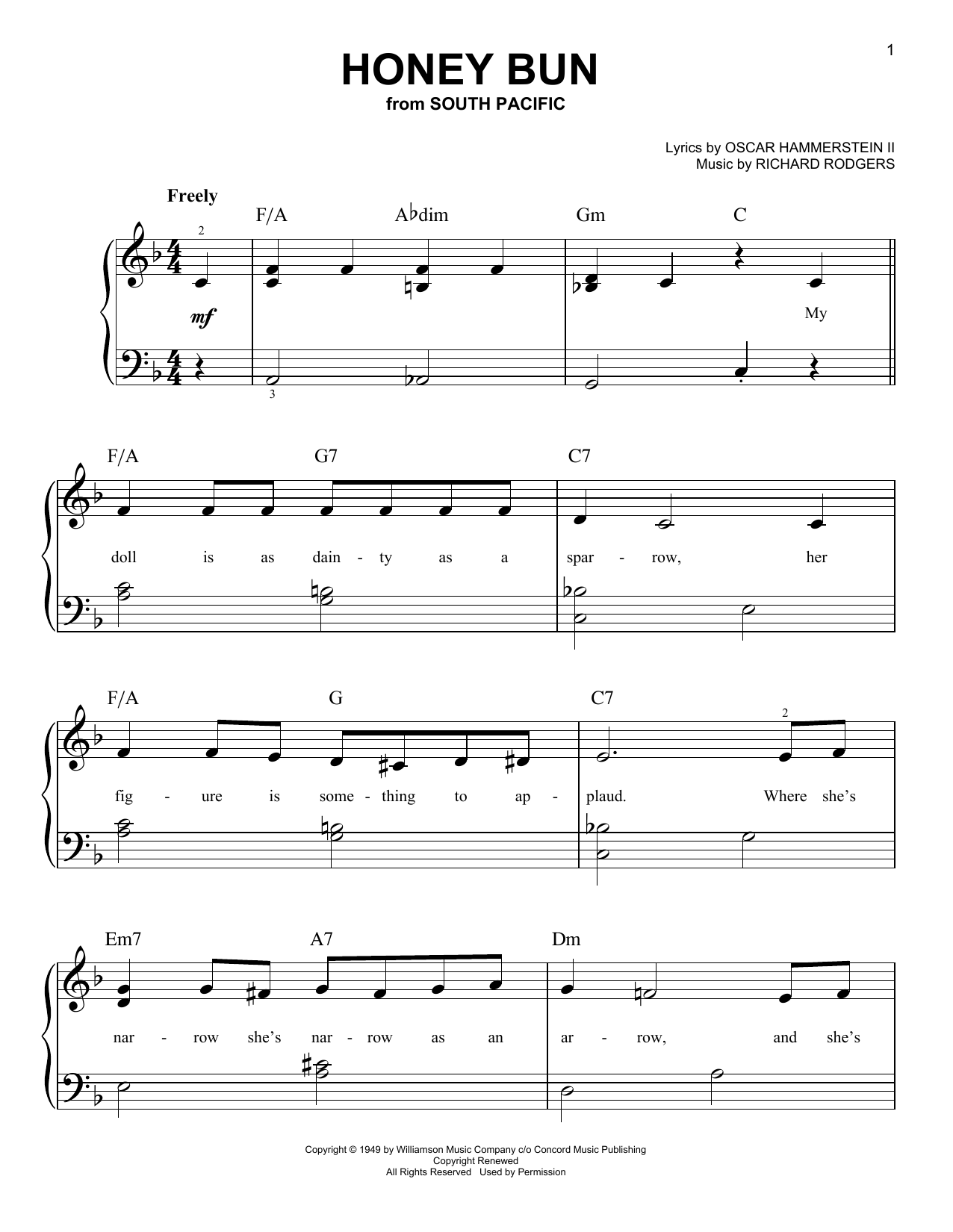 Rodgers & Hammerstein Honey Bun (from South Pacific) Sheet Music Notes & Chords for Very Easy Piano - Download or Print PDF