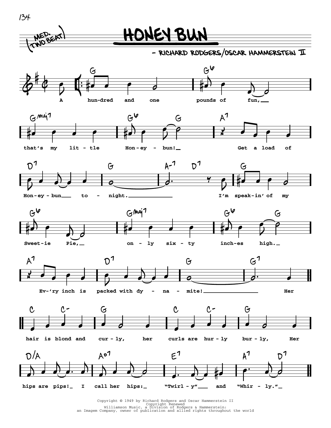 Rodgers & Hammerstein Honey Bun (High Voice) Sheet Music Notes & Chords for Real Book – Melody, Lyrics & Chords - Download or Print PDF