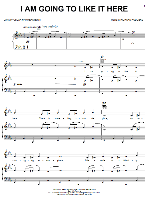 Rodgers & Hammerstein I Am Going To Like It Here Sheet Music Notes & Chords for Piano, Vocal & Guitar (Right-Hand Melody) - Download or Print PDF Rodgers & Hammerstein I Am Going To Like It Here Sheet Music Notes & Chords for Piano, Vocal & Guitar (Right-Hand Melody) - Download or Print PDF