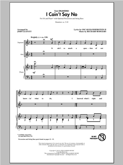 Rodgers & Hammerstein I Cain't Say No (from Oklahoma!) (arr. John Leavitt) Sheet Music Notes & Chords for 2-Part Choir - Download or Print PDF