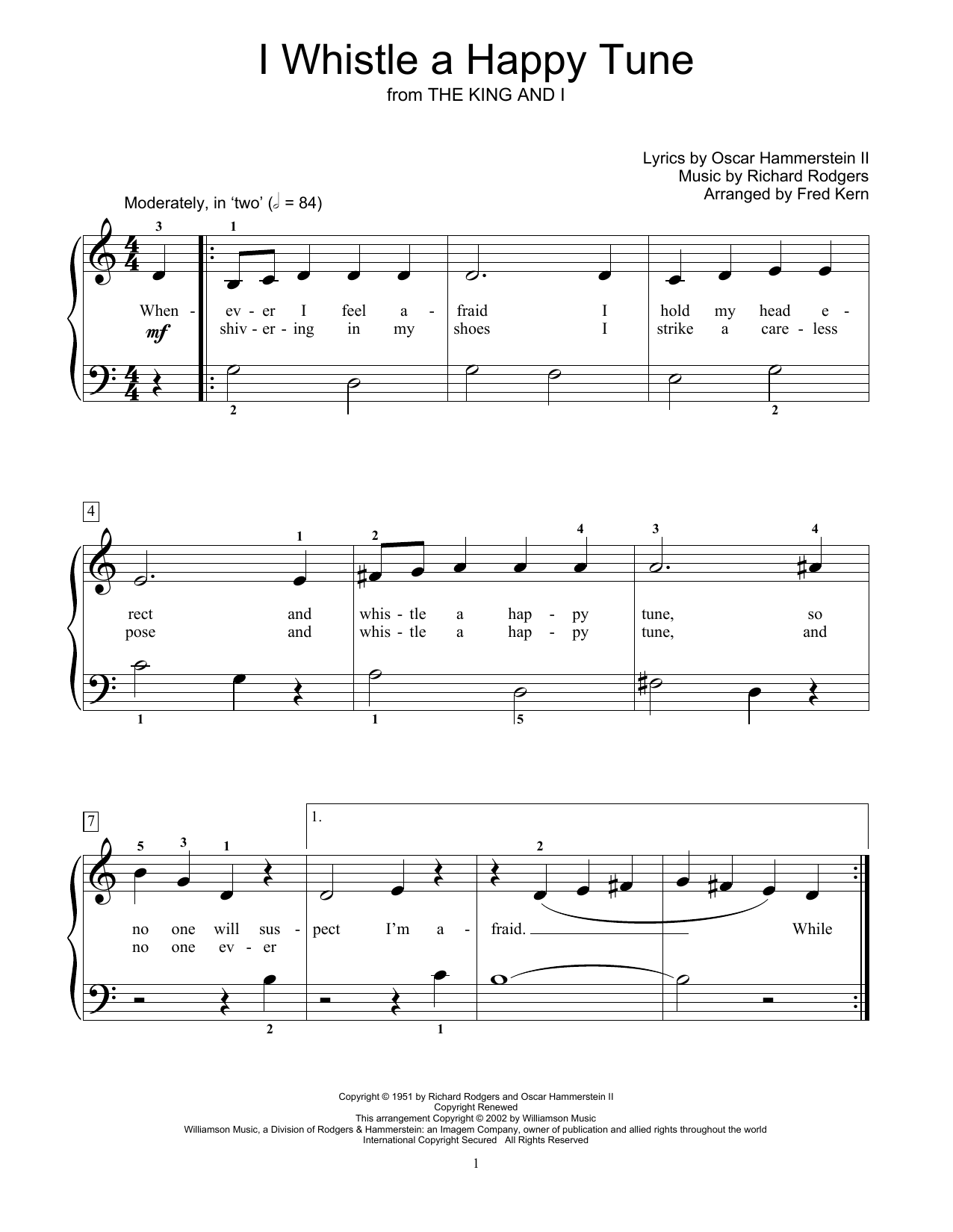 Rodgers & Hammerstein I Whistle A Happy Tune (from The King And I) (arr. Fred Kern) Sheet Music Notes & Chords for Educational Piano - Download or Print PDF