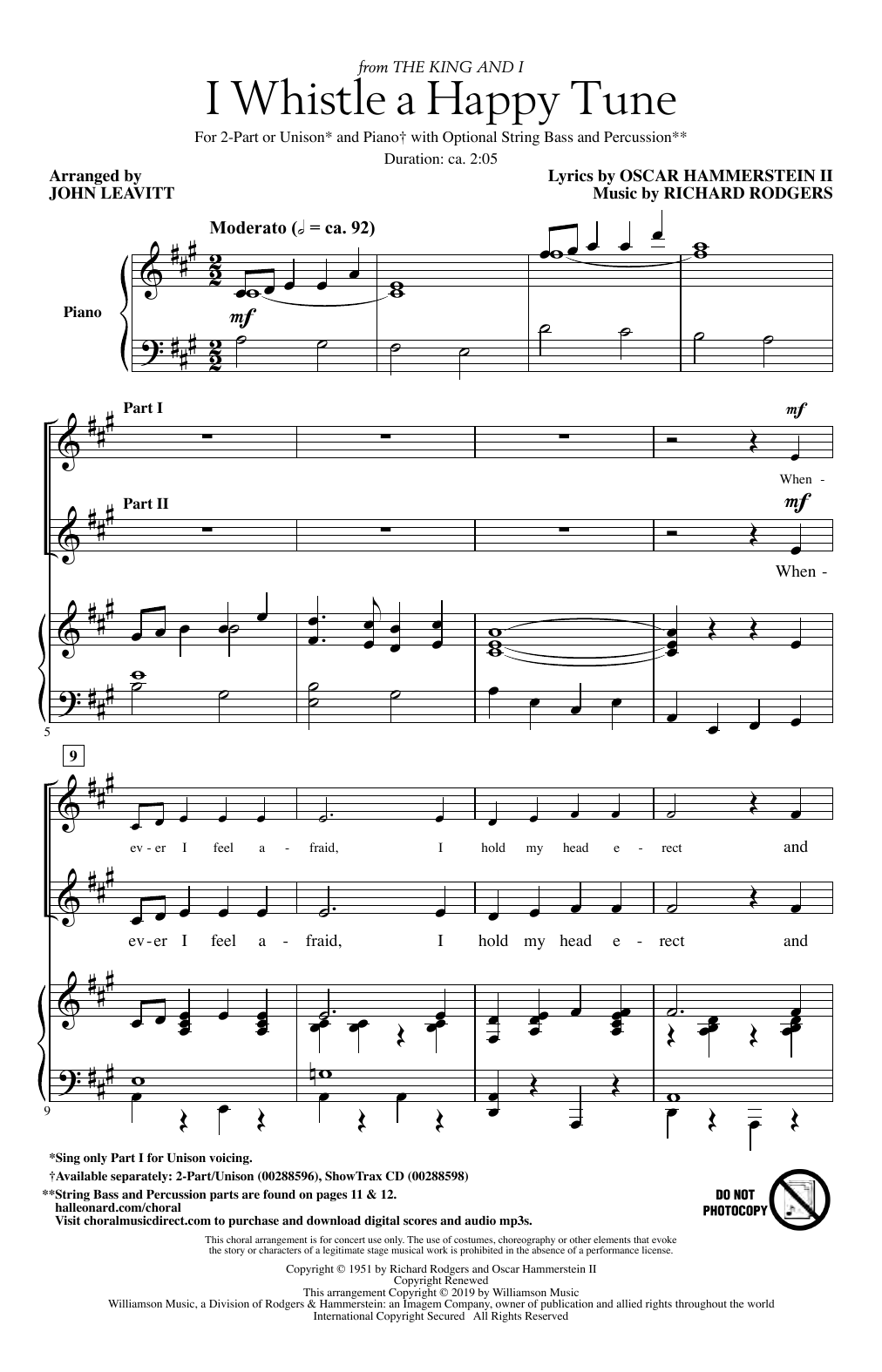 Rodgers & Hammerstein I Whistle A Happy Tune (from The King And I) (arr. John Leavitt) Sheet Music Notes & Chords for 2-Part Choir - Download or Print PDF