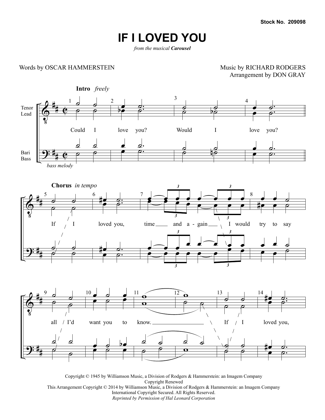 Rodgers & Hammerstein If I Loved You (from Carousel) (arr. Don Gray) Sheet Music Notes & Chords for TTBB Choir - Download or Print PDF