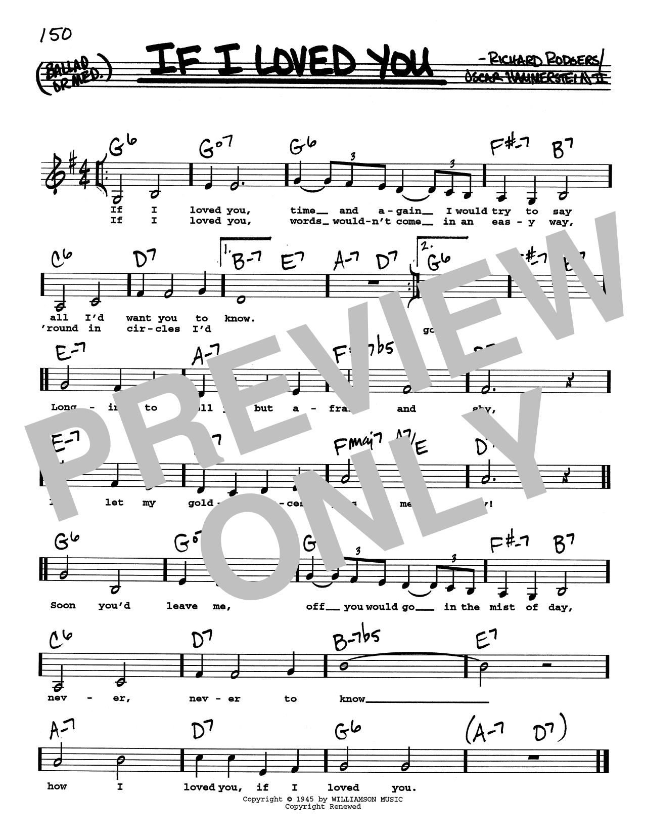 Rodgers & Hammerstein If I Loved You (Low Voice) Sheet Music Notes & Chords for Real Book – Melody, Lyrics & Chords - Download or Print PDF