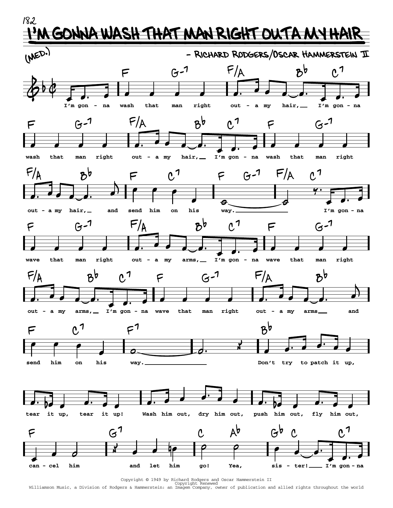 Rodgers & Hammerstein I'm Gonna Wash That Man Right Outa My Hair (High Voice) (from South Pacific) Sheet Music Notes & Chords for Real Book – Melody, Lyrics & Chords - Download or Print PDF