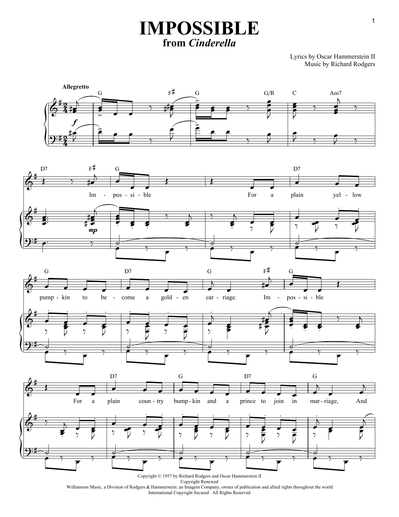 Rodgers & Hammerstein Impossible Sheet Music Notes & Chords for Piano & Vocal - Download or Print PDF