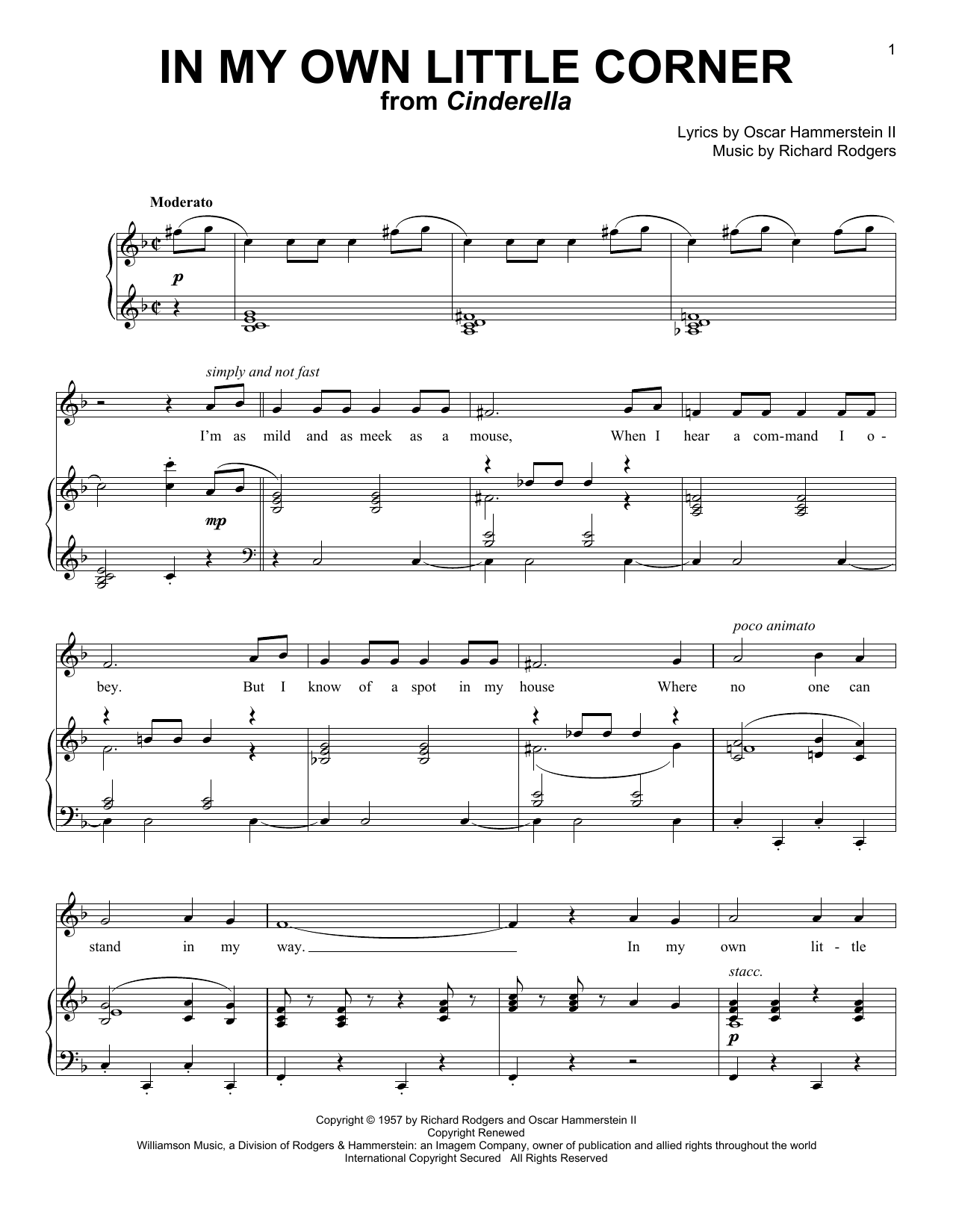 Rodgers & Hammerstein In My Own Little Corner (from Cinderella the Musical) Sheet Music Notes & Chords for Easy Piano - Download or Print PDF