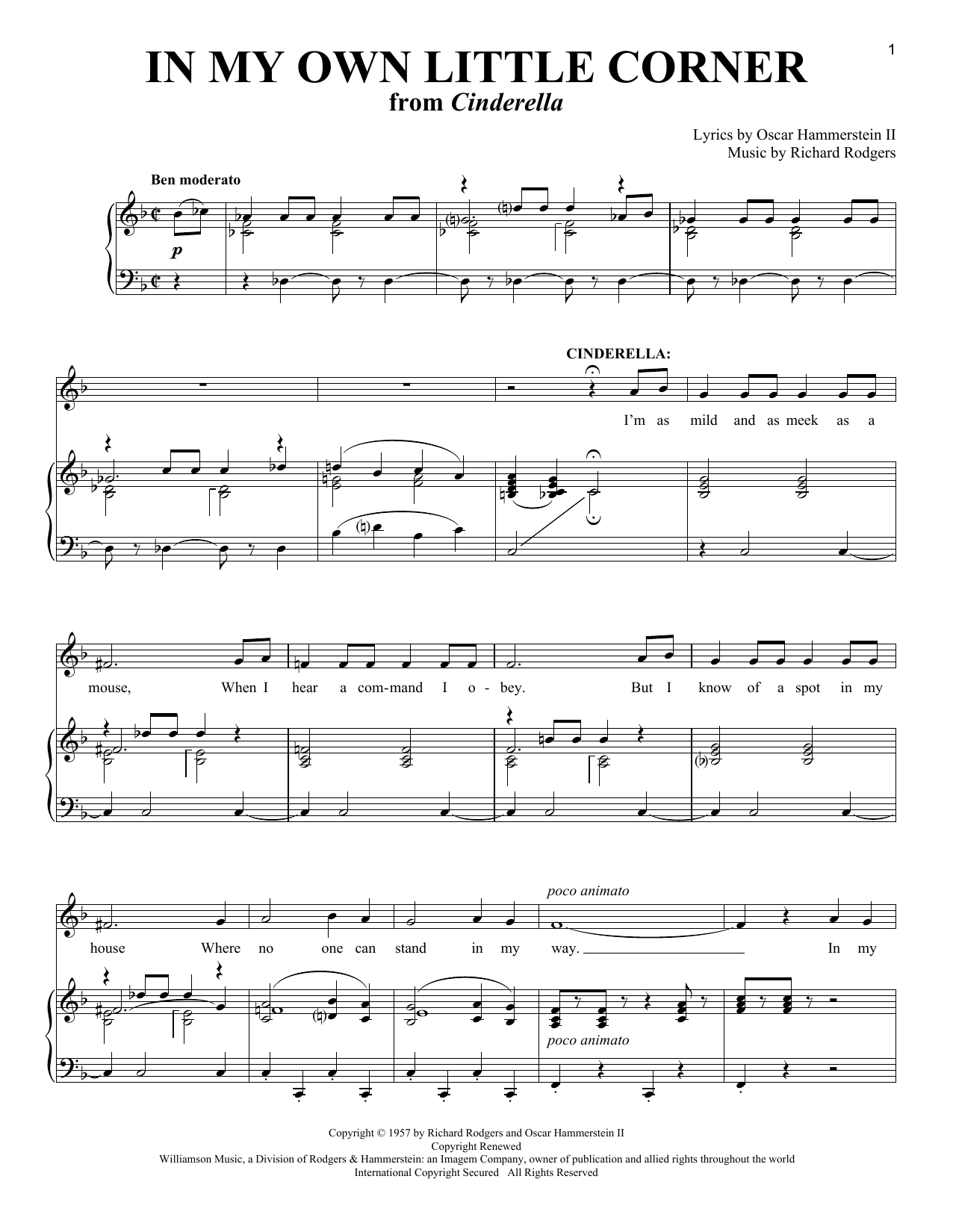Rodgers & Hammerstein In My Own Little Corner Sheet Music Notes & Chords for Piano, Vocal & Guitar (Right-Hand Melody) - Download or Print PDF