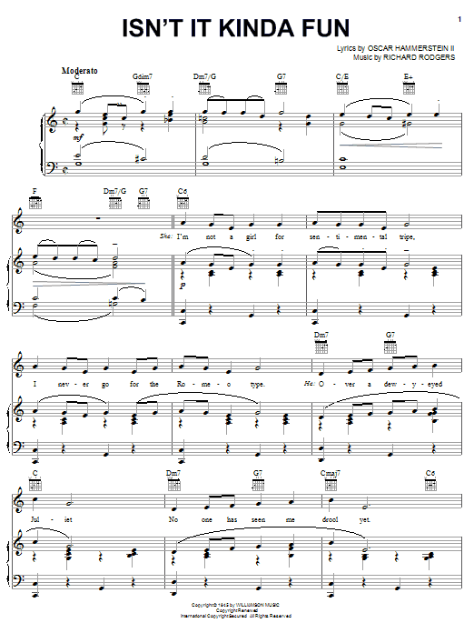 Rodgers & Hammerstein Isn't It Kinda Fun Sheet Music Notes & Chords for Piano, Vocal & Guitar (Right-Hand Melody) - Download or Print PDF Rodgers & Hammerstein Isn't It Kinda Fun Sheet Music Notes & Chords for Piano, Vocal & Guitar (Right-Hand Melody) - Download or Print PDF
