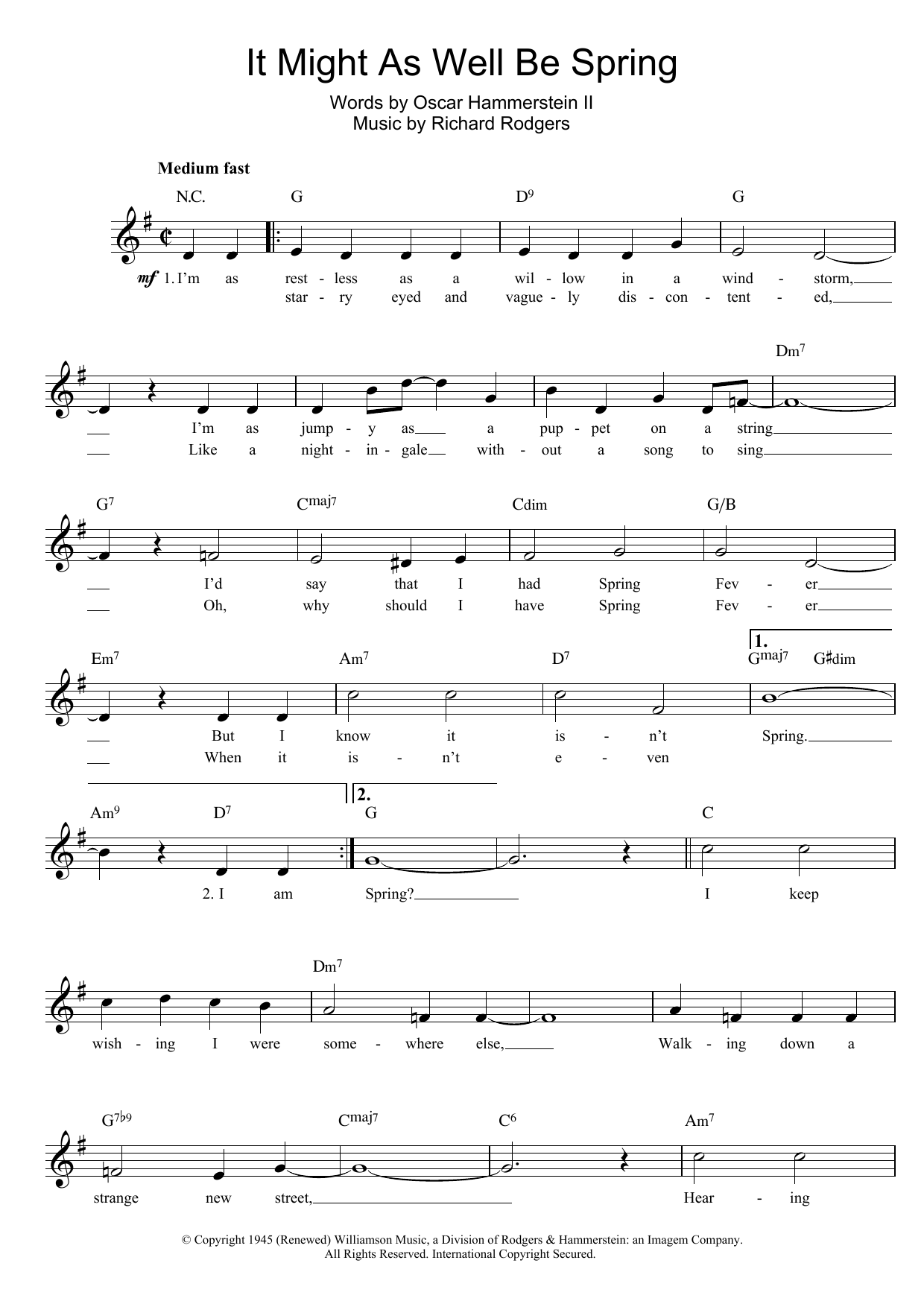 Oscar Hammerstein II It Might As Well Be Spring (from State Fair) Sheet Music Notes & Chords for Lead Sheet / Fake Book - Download or Print PDF