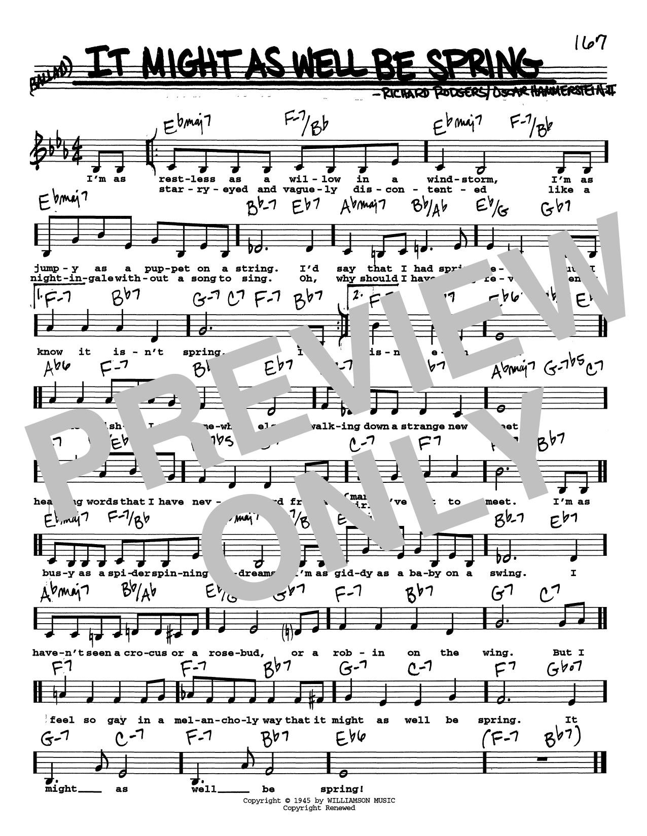 Rodgers & Hammerstein It Might As Well Be Spring (Low Voice) Sheet Music Notes & Chords for Real Book – Melody, Lyrics & Chords - Download or Print PDF