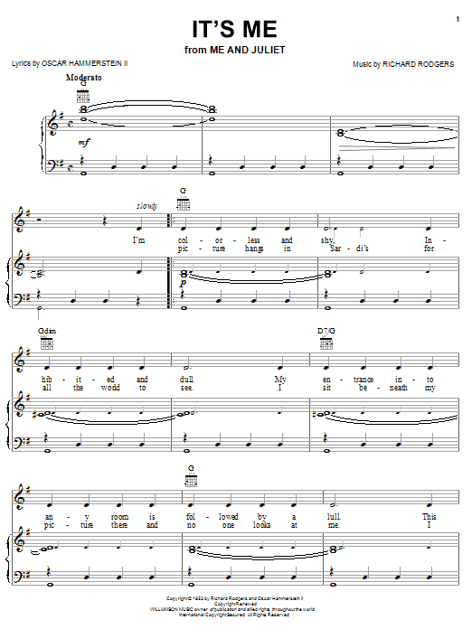 Rodgers & Hammerstein It's Me Sheet Music Notes & Chords for Piano, Vocal & Guitar (Right-Hand Melody) - Download or Print PDF