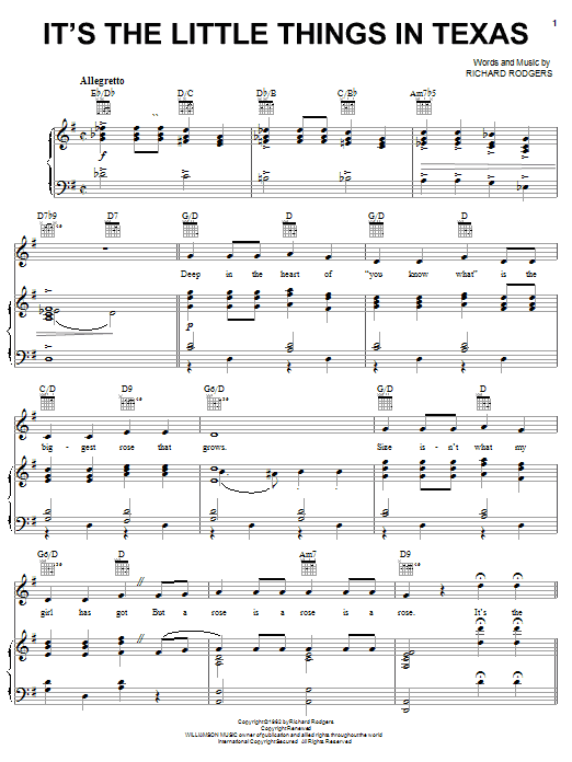 Hammerstein, Rodgers & It's The Little Things In Texas Sheet Music Notes & Chords for Piano, Vocal & Guitar (Right-Hand Melody) - Download or Print PDF