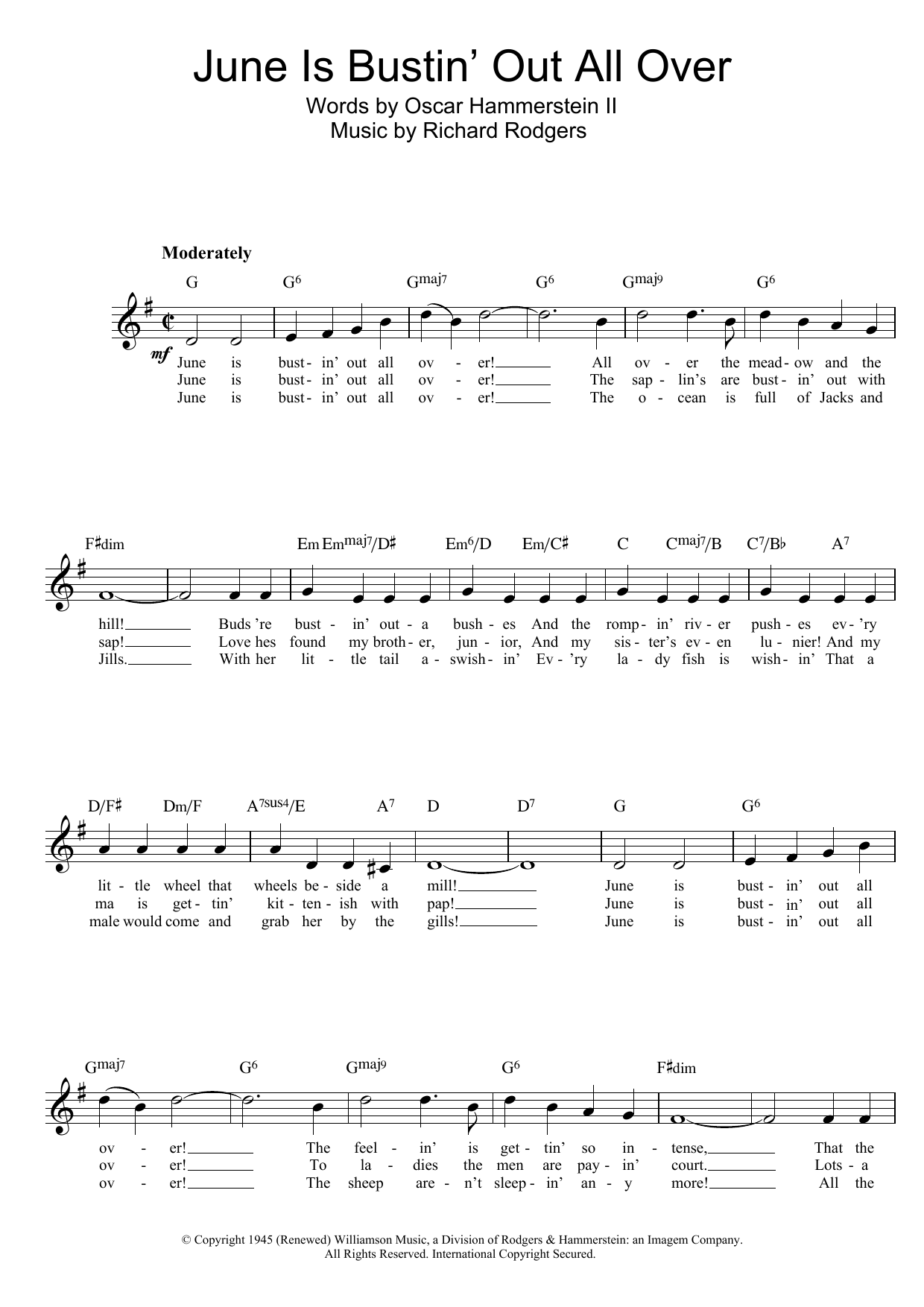 Oscar Hammerstein II June Is Bustin' Out All Over (from Carousel) Sheet Music Notes & Chords for Lead Sheet / Fake Book - Download or Print PDF