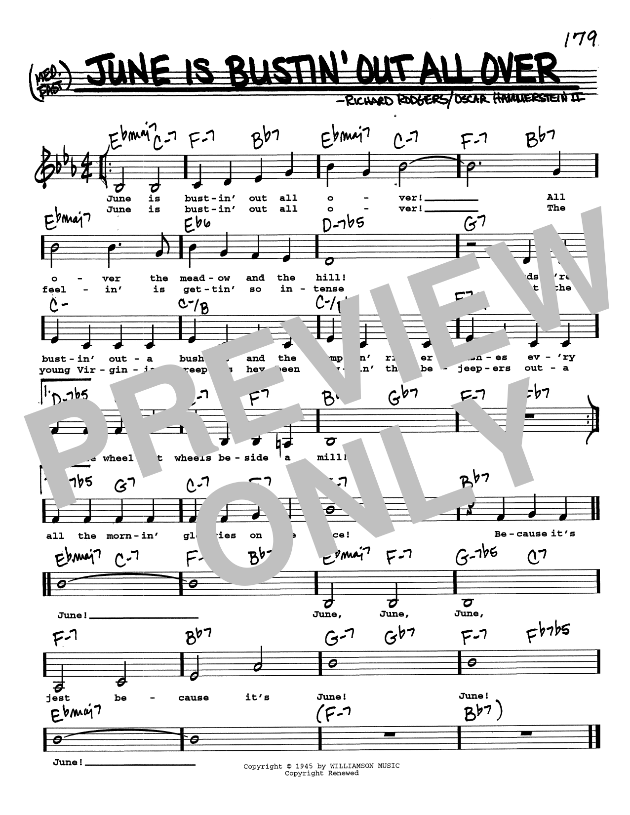 Rodgers & Hammerstein June Is Bustin' Out All Over (Low Voice) Sheet Music Notes & Chords for Real Book – Melody, Lyrics & Chords - Download or Print PDF