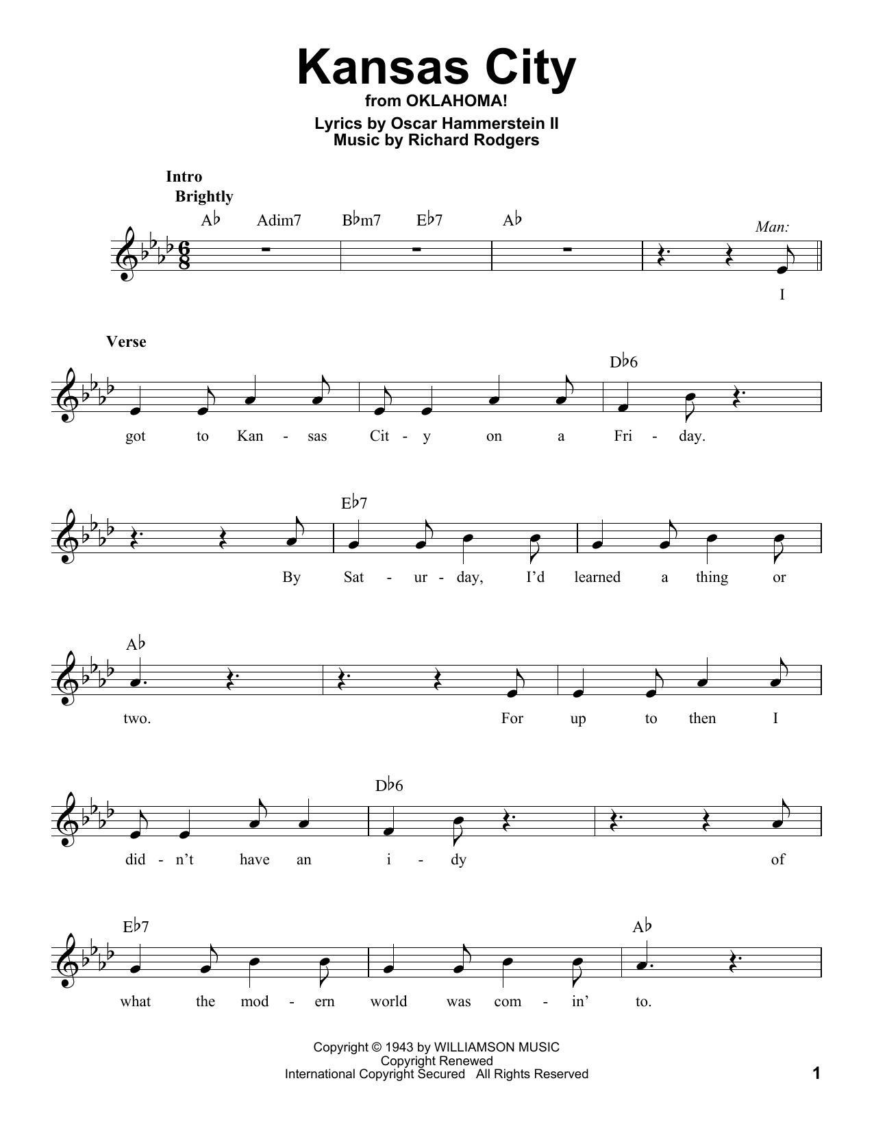 Rodgers & Hammerstein Kansas City (from Oklahoma!) Sheet Music Notes & Chords for Voice - Download or Print PDF