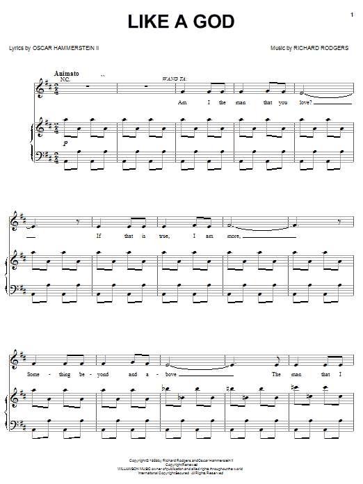 Rodgers & Hammerstein Like A God Sheet Music Notes & Chords for Piano, Vocal & Guitar (Right-Hand Melody) - Download or Print PDF