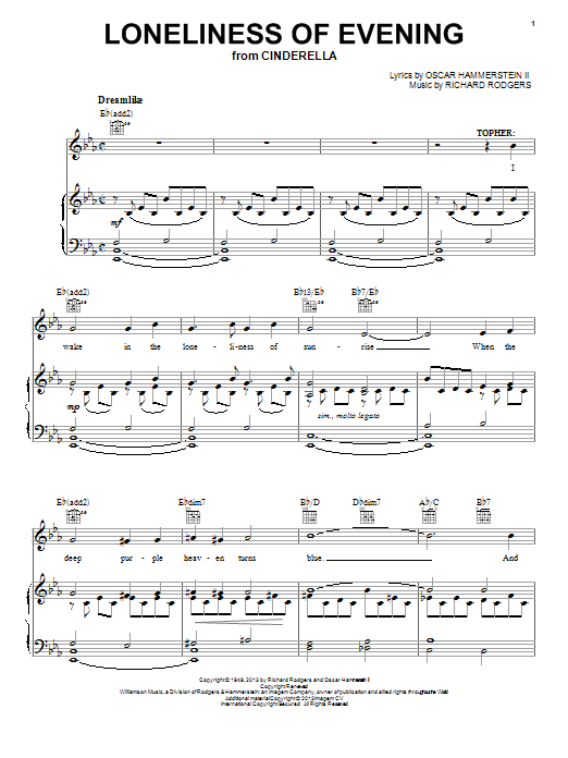Rodgers & Hammerstein Loneliness Of Evening (from Cinderella) Sheet Music Notes & Chords for Piano, Vocal & Guitar (Right-Hand Melody) - Download or Print PDF