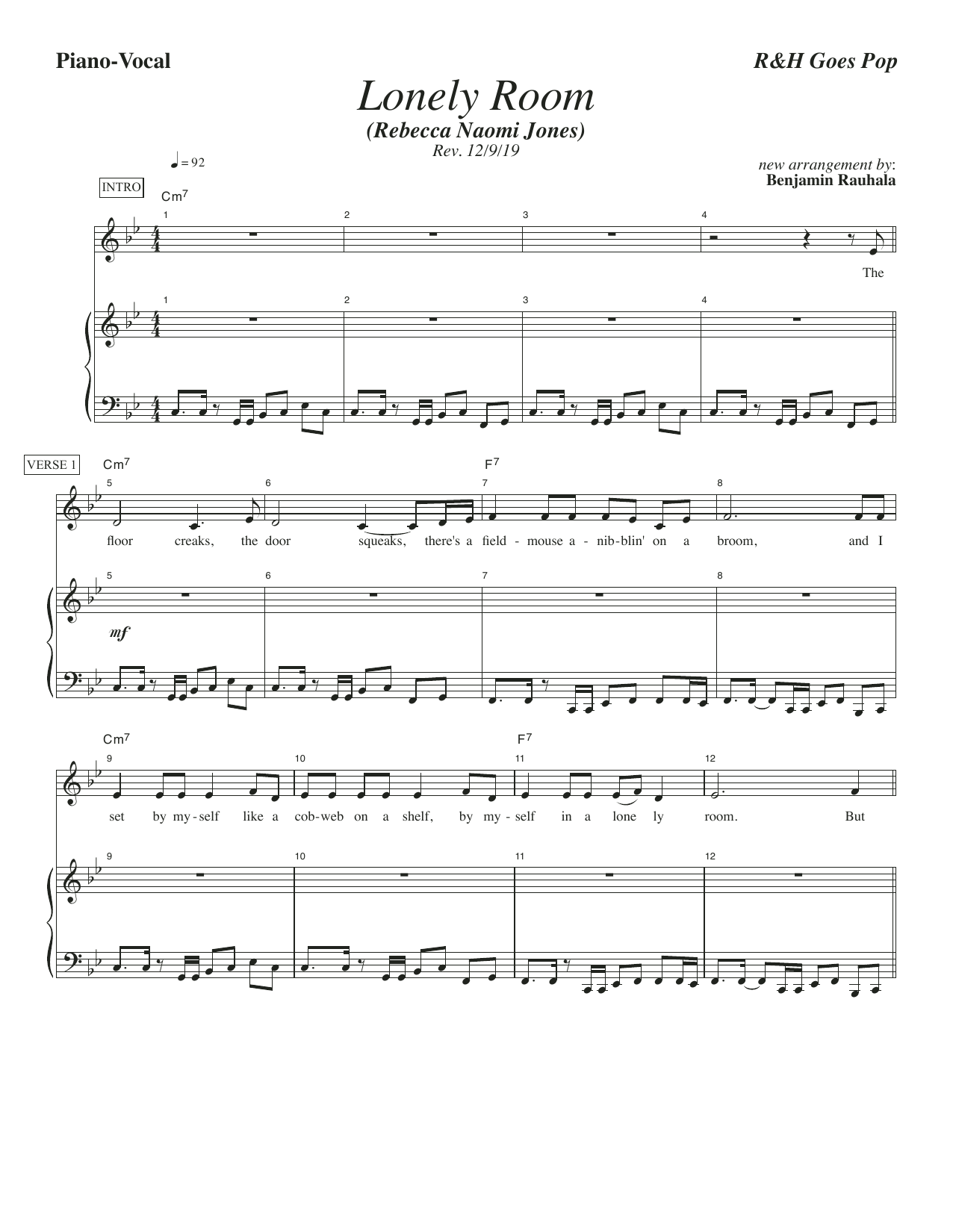 Rodgers & Hammerstein Lonely Room [R&H Goes Pop! version] (from Oklahoma!) Sheet Music Notes & Chords for Piano & Vocal - Download or Print PDF