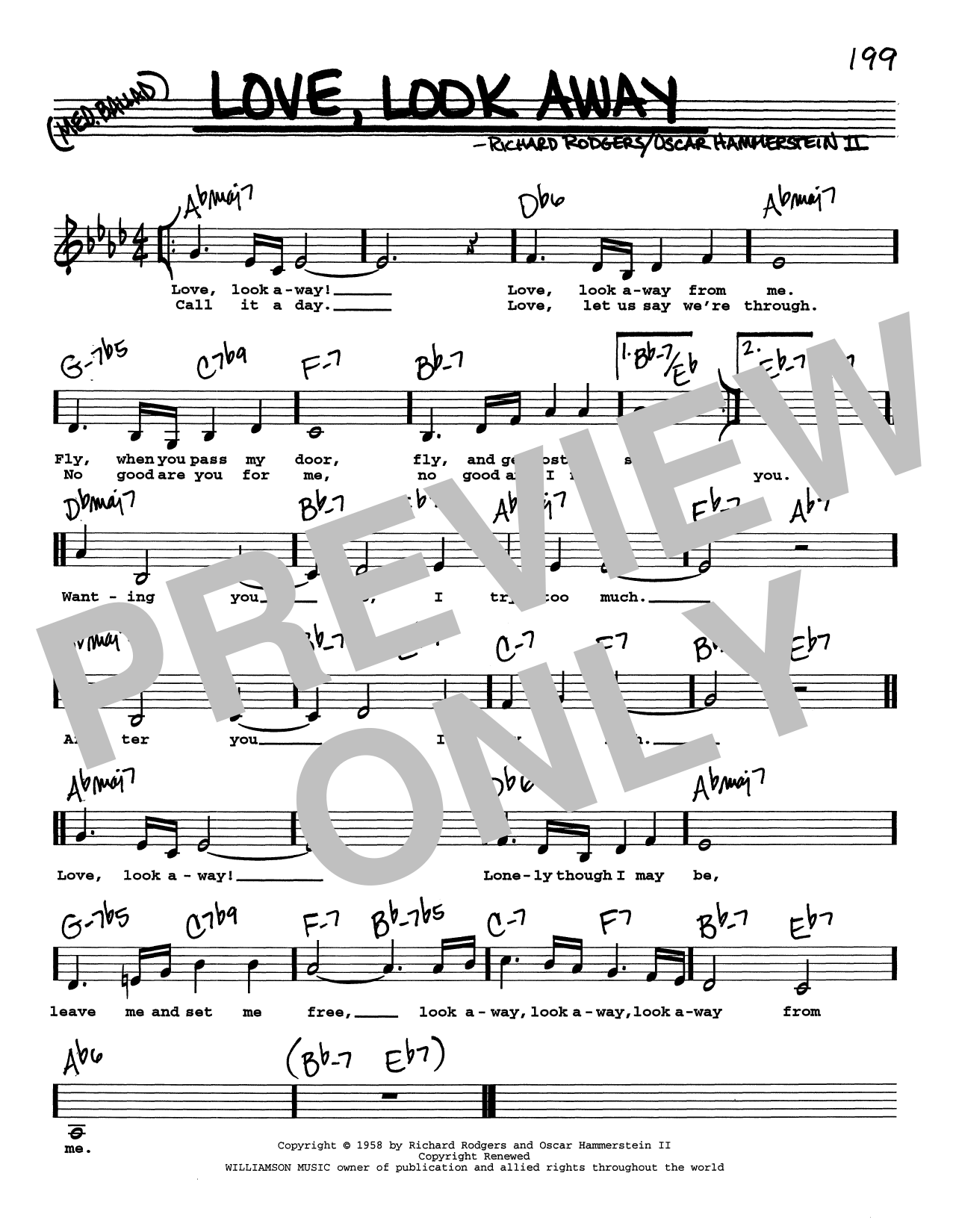 Rodgers & Hammerstein Love, Look Away (Low Voice) Sheet Music Notes & Chords for Real Book – Melody, Lyrics & Chords - Download or Print PDF