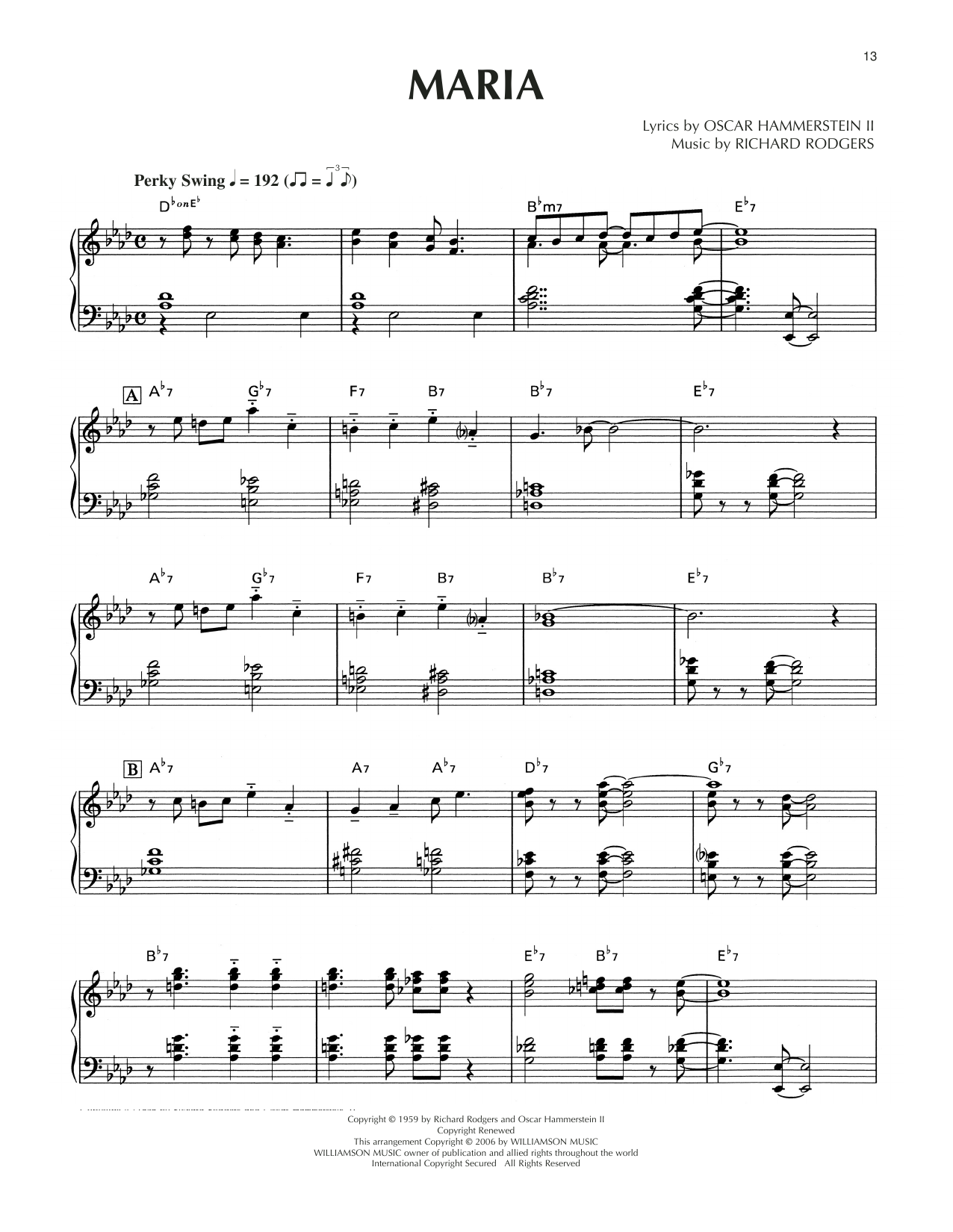 Rodgers & Hammerstein Maria [Jazz version] (from The Sound Of Music) Sheet Music Notes & Chords for Piano Solo - Download or Print PDF