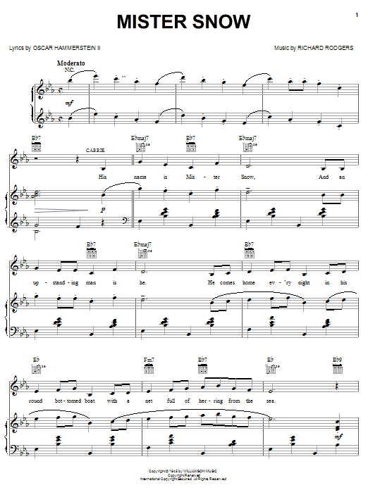 Rodgers & Hammerstein Mister Snow Sheet Music Notes & Chords for Piano, Vocal & Guitar (Right-Hand Melody) - Download or Print PDF