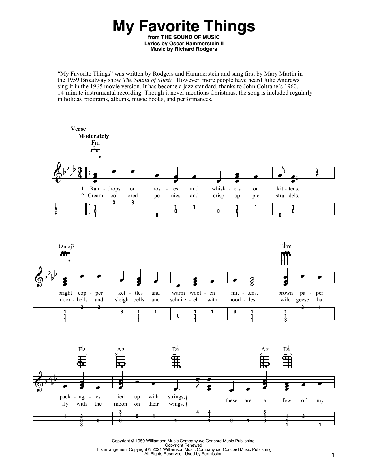 Rodgers & Hammerstein My Favorite Things (arr. Fred Sokolow) Sheet Music Notes & Chords for Ukulele - Download or Print PDF