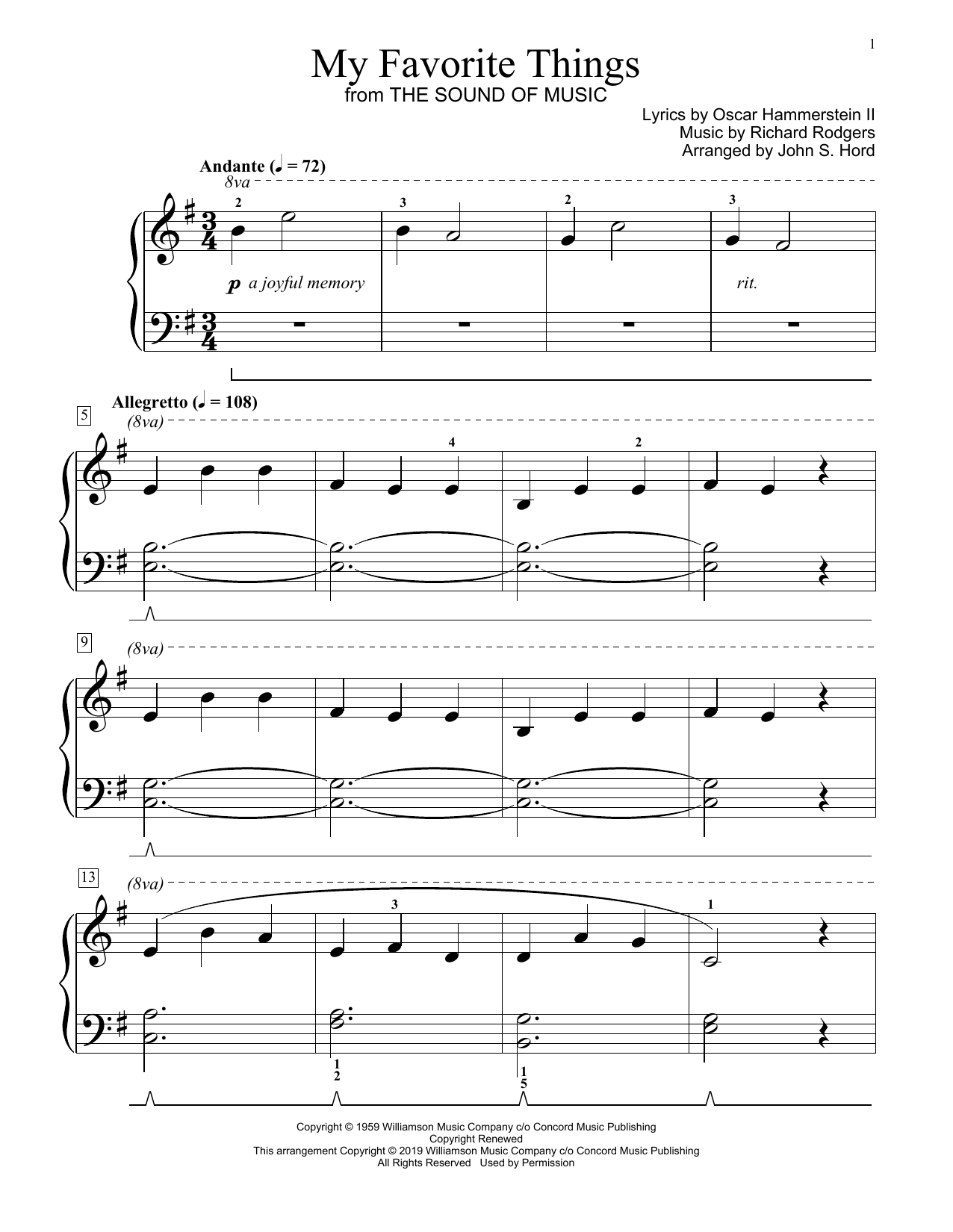 Rodgers & Hammerstein My Favorite Things (from The Sound Of Music) (arr. John S. Hord) Sheet Music Notes & Chords for Educational Piano - Download or Print PDF