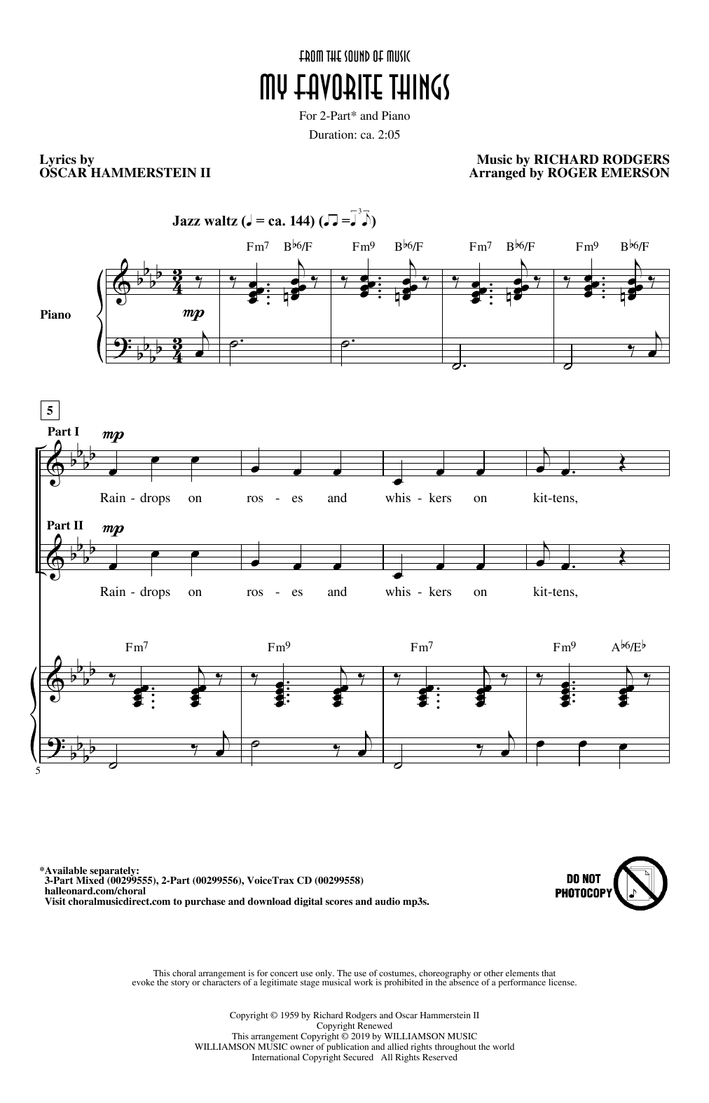Rodgers & Hammerstein My Favorite Things (from The Sound Of Music) (arr. Roger Emerson) Sheet Music Notes & Chords for 3-Part Mixed Choir - Download or Print PDF