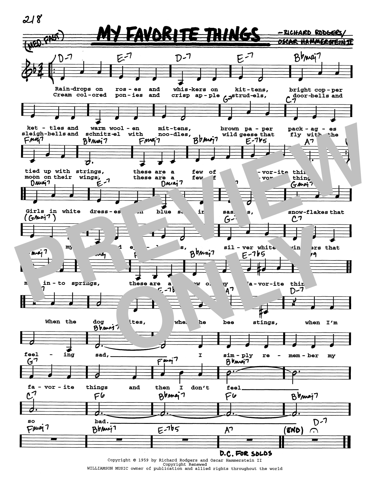 Rodgers & Hammerstein My Favorite Things (from The Sound Of Music) (Low Voice) Sheet Music Notes & Chords for Real Book – Melody, Lyrics & Chords - Download or Print PDF