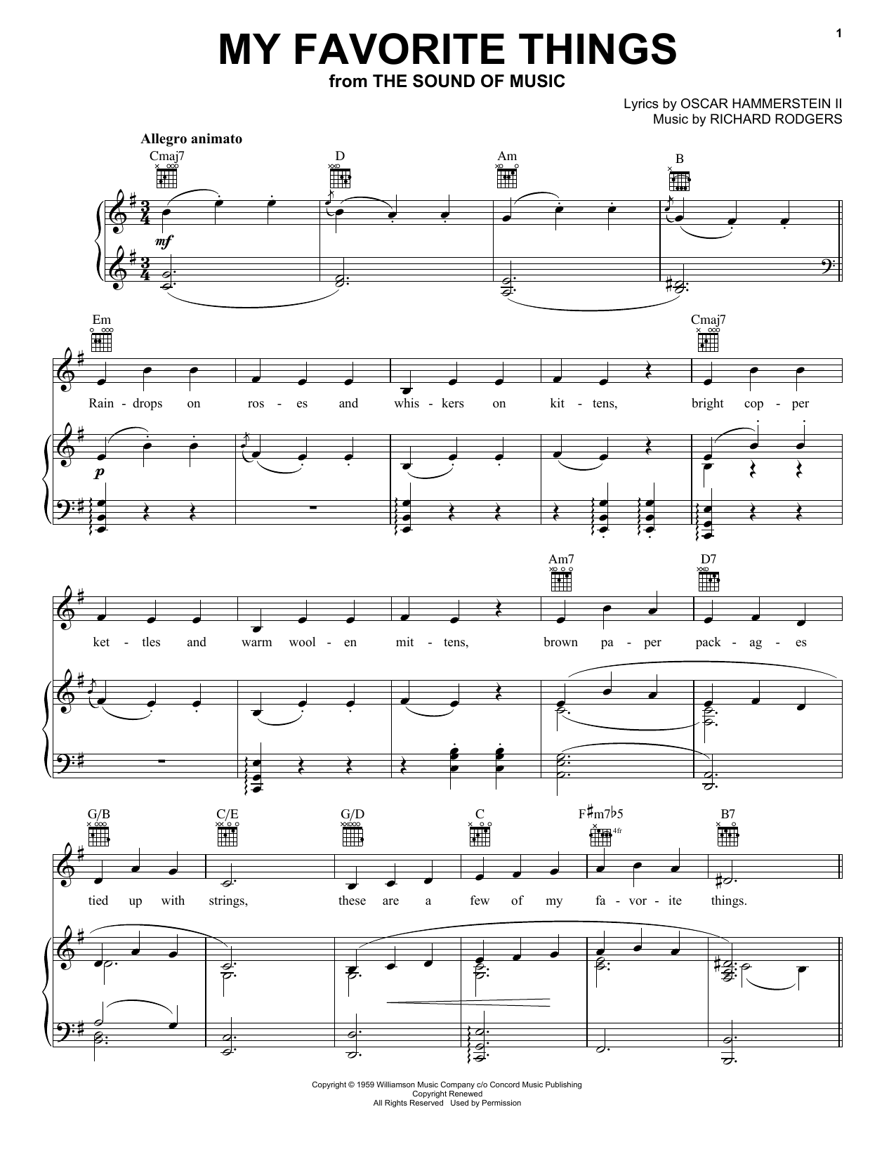 Rodgers & Hammerstein My Favorite Things Sheet Music Notes & Chords for Melody Line, Lyrics & Chords - Download or Print PDF