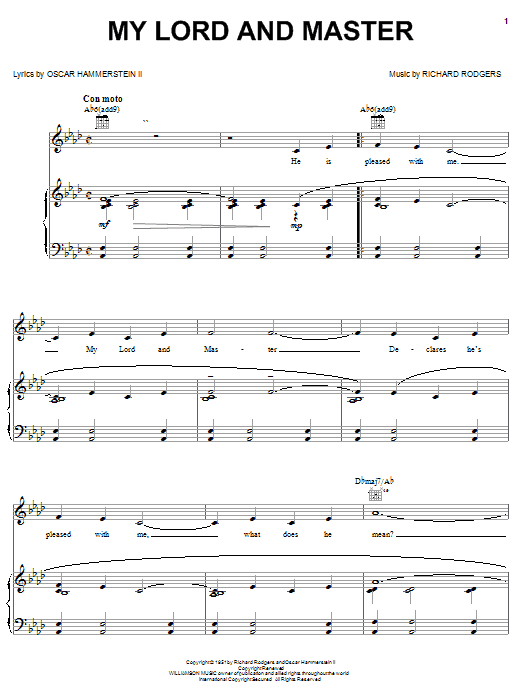 Rodgers & Hammerstein My Lord And Master Sheet Music Notes & Chords for Piano, Vocal & Guitar (Right-Hand Melody) - Download or Print PDF