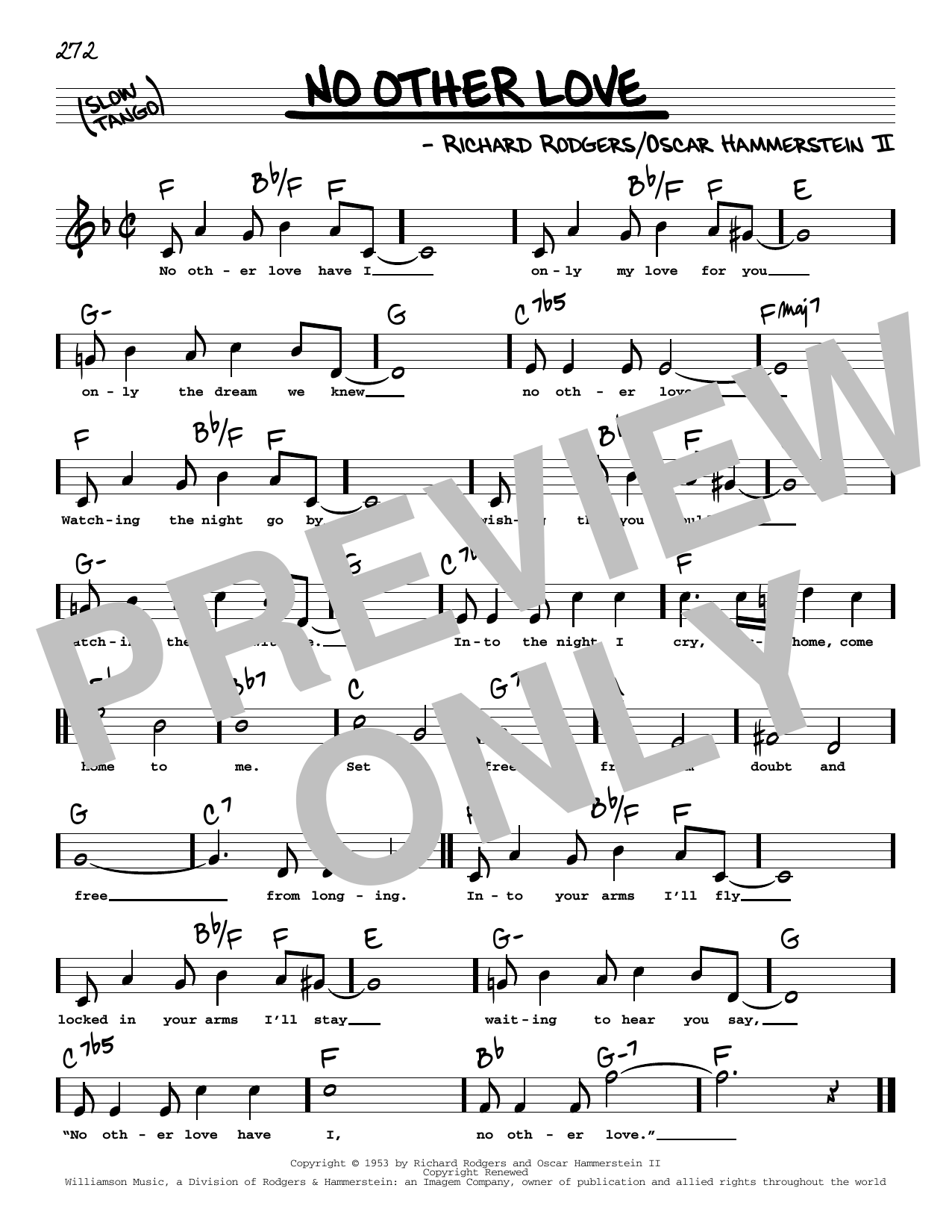 Rodgers & Hammerstein No Other Love (High Voice) (from Me And Juliet) Sheet Music Notes & Chords for Real Book – Melody, Lyrics & Chords - Download or Print PDF