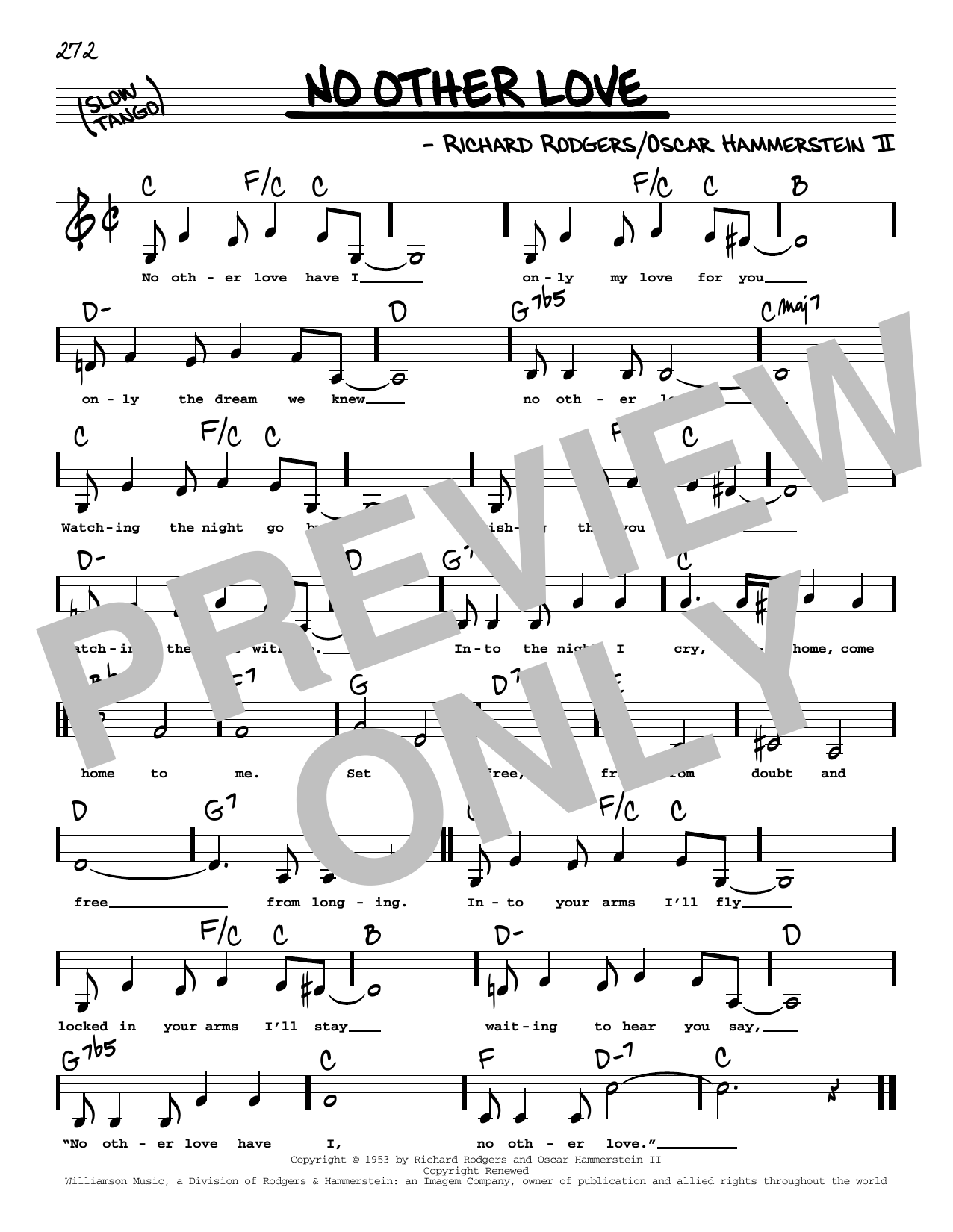 Rodgers & Hammerstein No Other Love (Low Voice) Sheet Music Notes & Chords for Real Book – Melody, Lyrics & Chords - Download or Print PDF