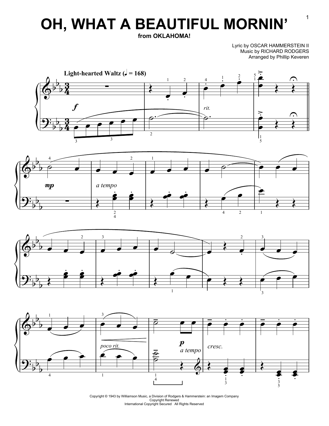 Rodgers & Hammerstein Oh, What A Beautiful Mornin' [Classical version] (from Oklahoma!) (arr. Phillip Keveren) Sheet Music Notes & Chords for Easy Piano - Download or Print PDF