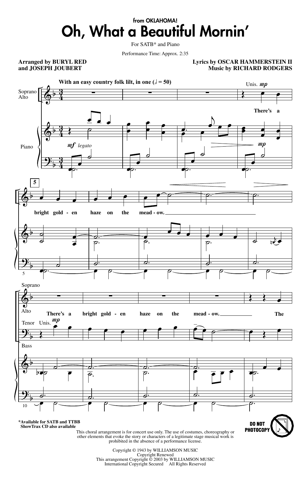 Rodgers & Hammerstein Oh, What A Beautiful Mornin' (from Oklahoma) (arr. Buryl Red & Joseph Joubert) Sheet Music Notes & Chords for TTBB Choir - Download or Print PDF