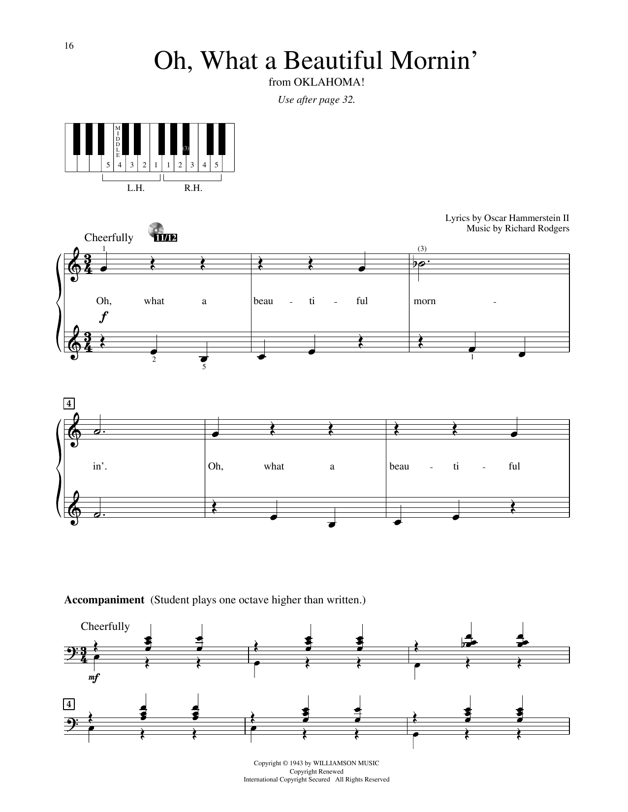 Rodgers & Hammerstein Oh, What A Beautiful Mornin' (from Oklahoma) Sheet Music Notes & Chords for Educational Piano - Download or Print PDF