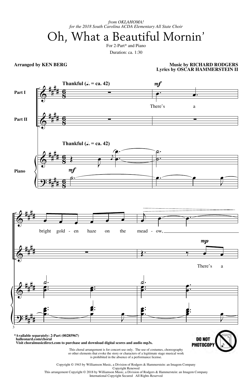 Rodgers & Hammerstein Oh, What A Beautiful Mornin' (from Oklahoma!) (arr. Ken Berg) Sheet Music Notes & Chords for 2-Part Choir - Download or Print PDF